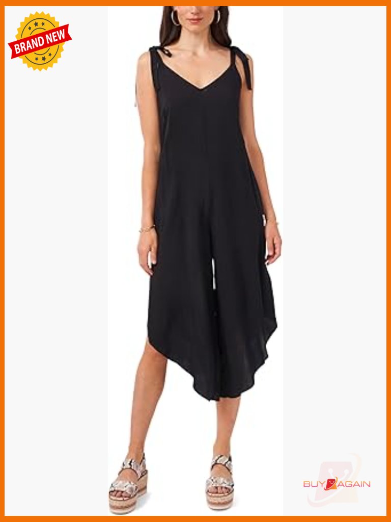 Womens Tie Shoulder Jumpsuit Sleeveless Square Neck Pull On Rayon